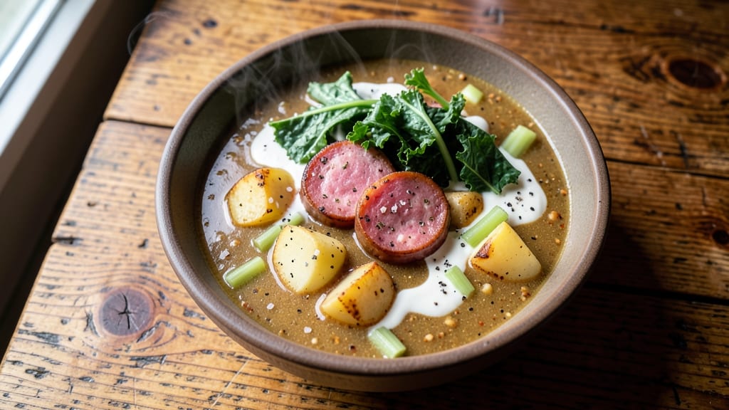 Better Than Olive Garden Zuppa Toscana Soup Recipe: Creamy Potato-Kale Velout With Crispy Celery Crowns