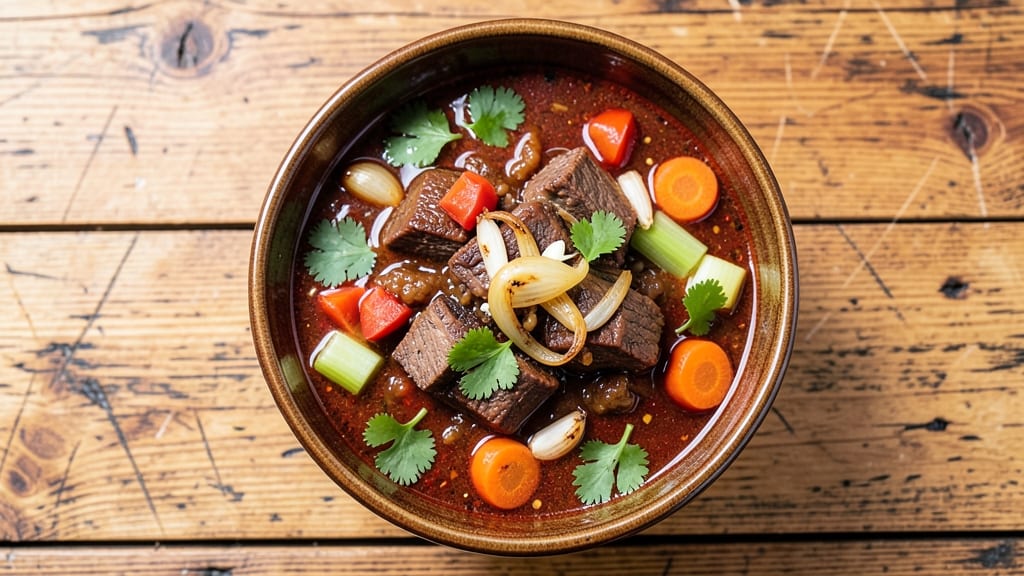 Best Chili Soup Recipe Ever: Smoky Tomato and Beef Velout With Celery Crown Crunch