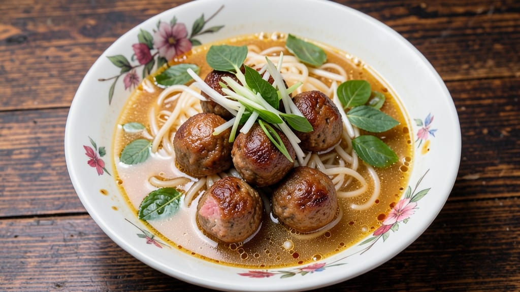 Asian Pork Meatball Soup Recipe: Fragrant Ginger-Garlic Broth and Silky Rice Noodles