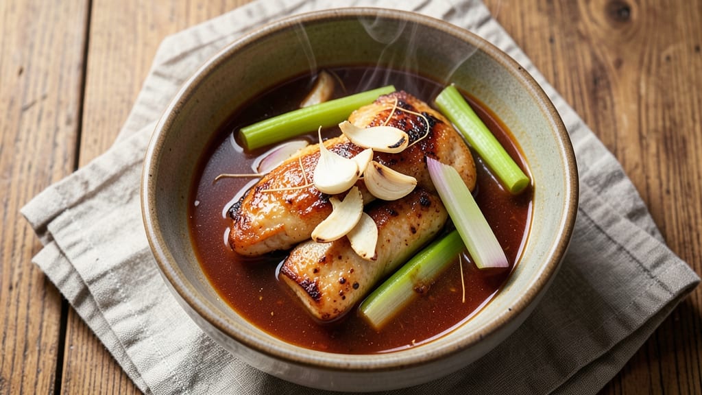 Adobo Soup Recipe: Savory Soy-Ginger Velout With Crunchy Celery Crowns