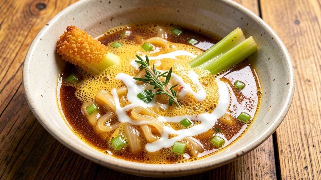 Biergarten Beer Cheese Soup Recipe: Crispy Celery Crowns and Malty Depth