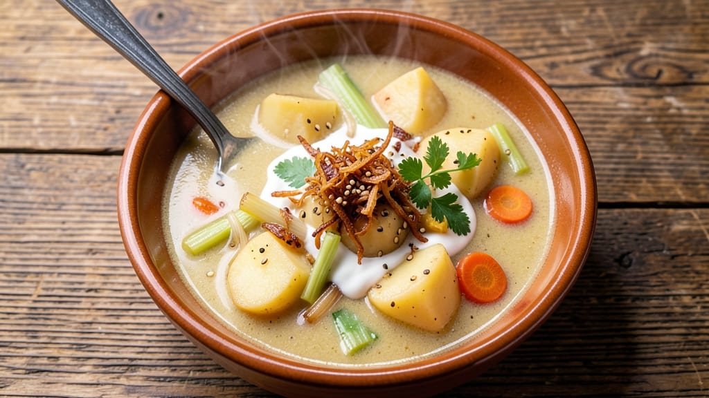 Add Potato Soup Recipe: Crispy Celery Crowns and Velvety Herb Velout