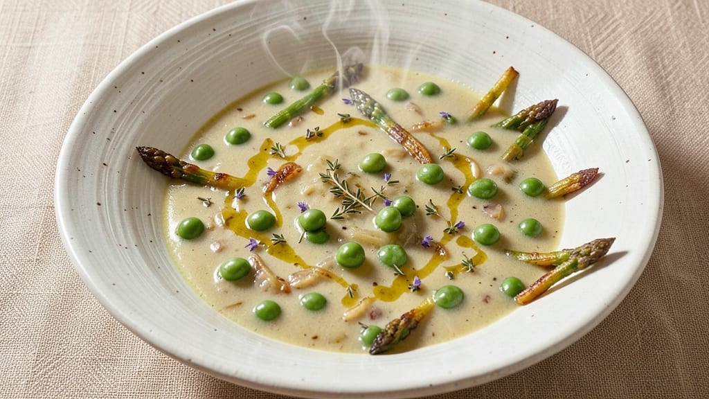 Asparagus and Pea Soup Recipe: Spring Greens Simmered With Herbed Crispness