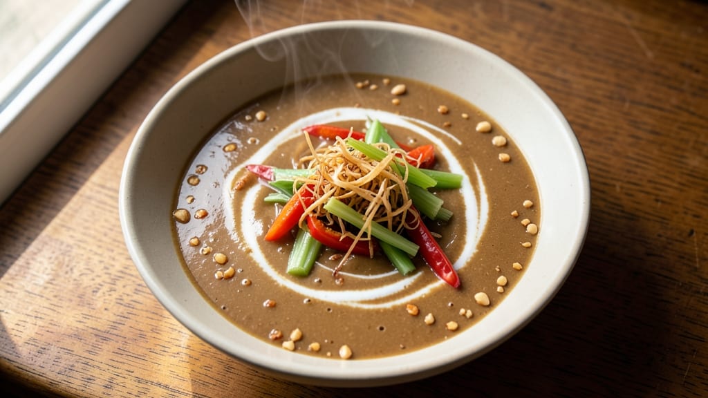 Asian Peanut Soup Recipe: Crunchy Celery Crowns and Nutty Depth