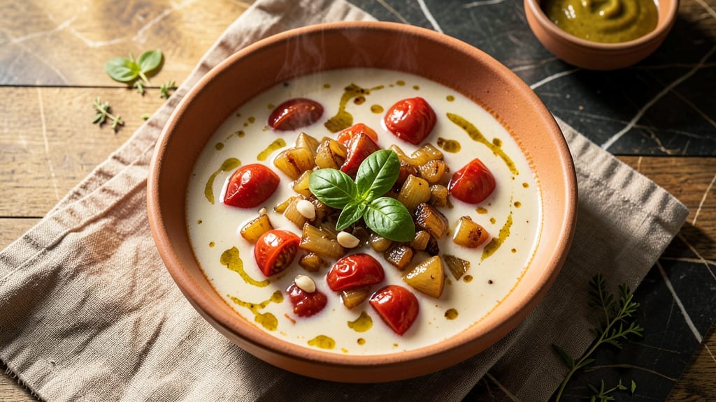 Biaggi's Sherry Tomato Soup Recipe: Sherry-Braised Depth With Celery Crown Crunch