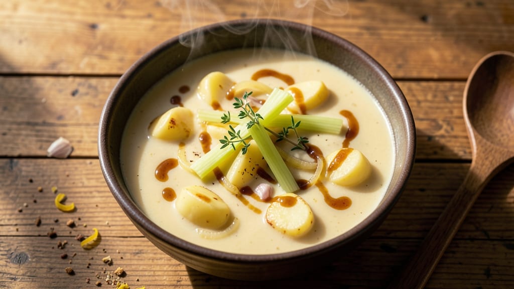 Aubrey's Potato Soup Recipe: Velvety Smoothness With Celery Crown Crunch