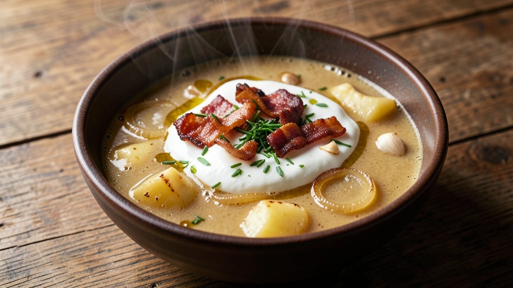 Awesome Potato Soup Recipe: Crispy Bacon Bits and Creamy Velvety Swirl