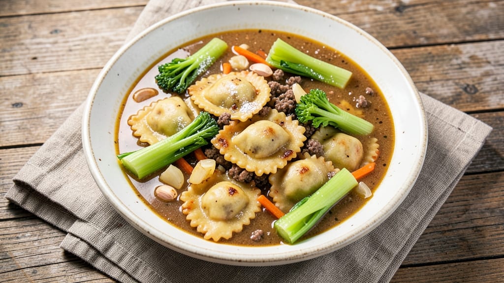Beef Ravioli Soup Recipe: One-Pot Richness With Crispy Celery Crowns