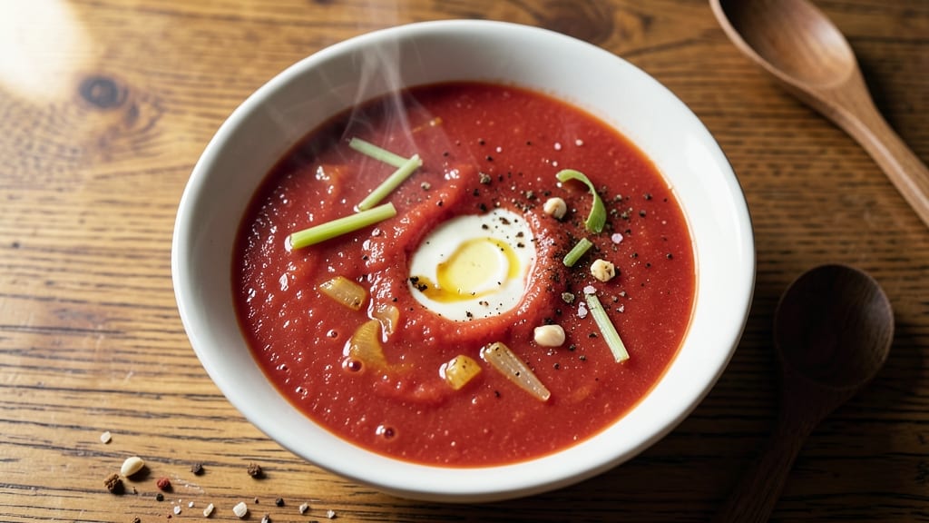 Beecher's Tomato Soup Recipe: Celery Crown Crunch Over Creamy Chipotle Velout