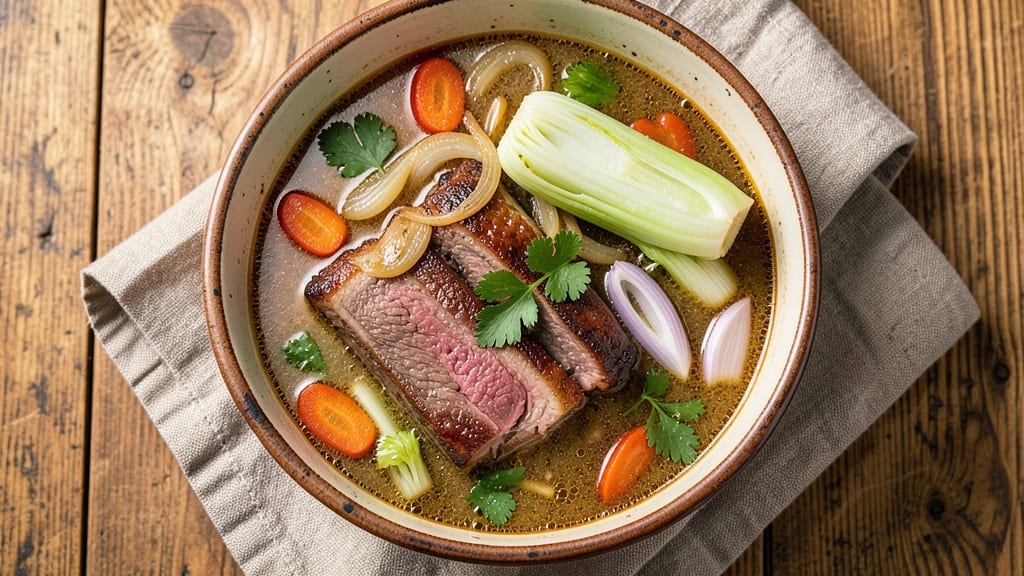 Beef Short Rib Vegetable Soup Recipe: Deep-Roasted Beef and Celery Crown Crunch