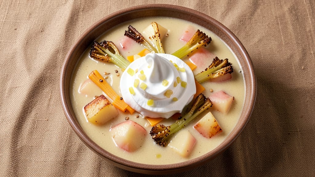 Bennigan's Loaded Baked Potato Soup Recipe: Cheesy Velouté With Crispy Celery Crowns