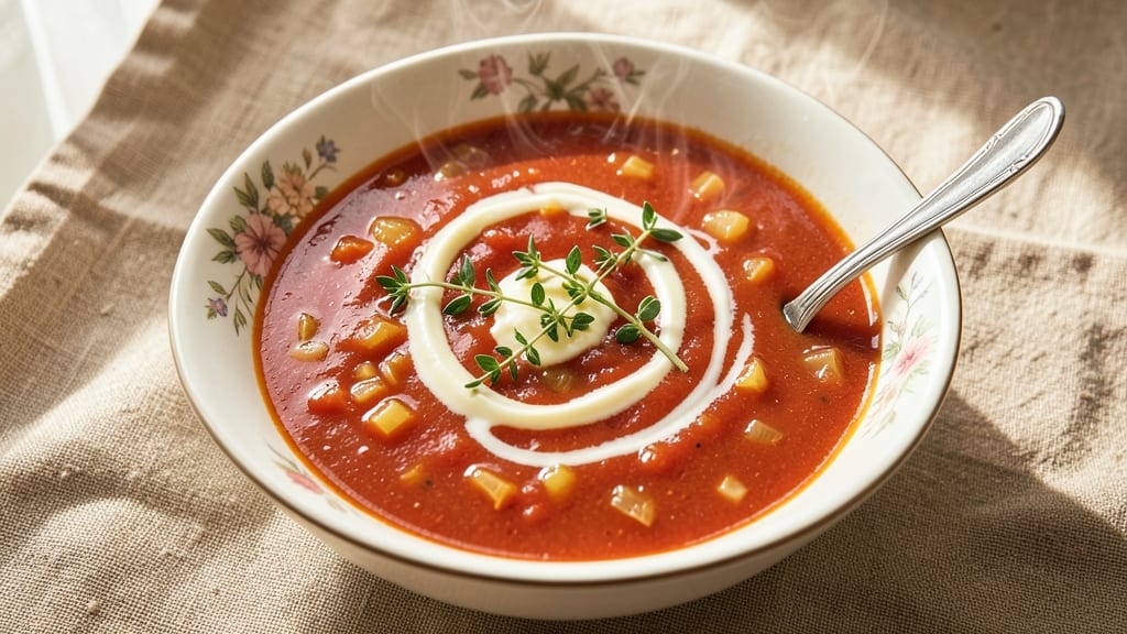 American Tomato Soup Recipe: Herb-Infused Velouté With Toasted Garlic Crunch