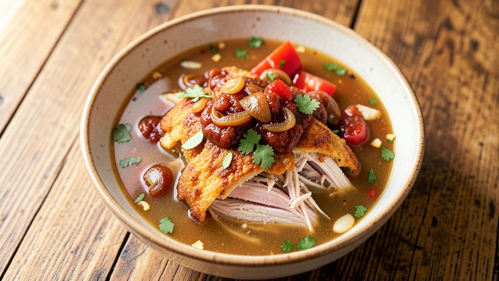 Best Crack Chicken Soup Recipe Pioneer Woman: Crispy Tortilla-Stripped Topping Over Creamy Chipotle Velout
