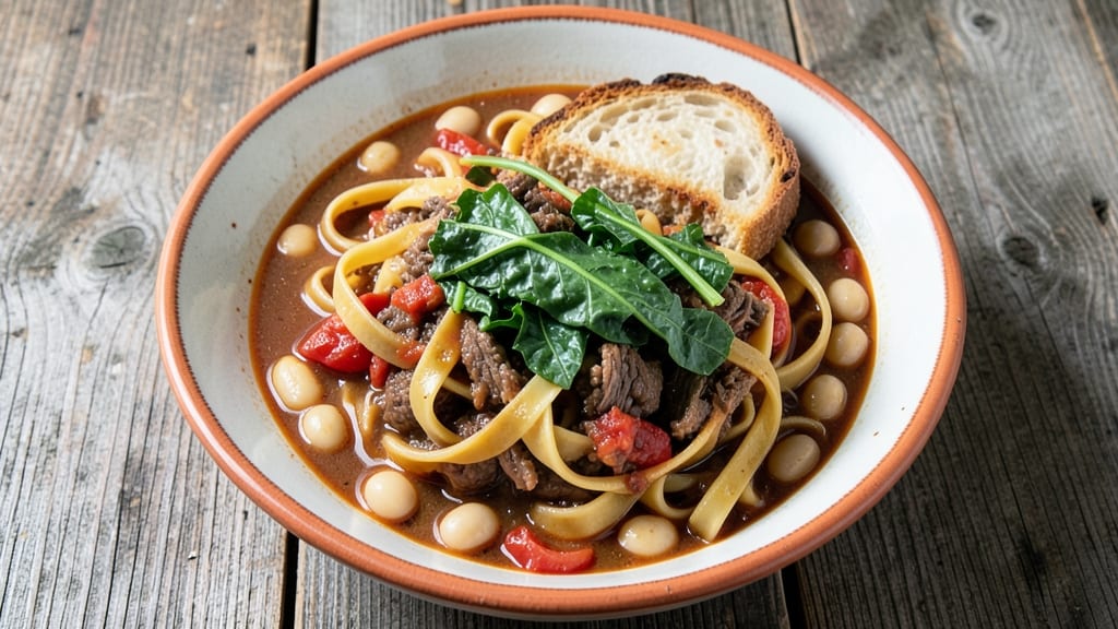 Authentic Toscana Soup Recipe: Pappardelle With Wild Boar Ragù and Crispy Celery Crowns