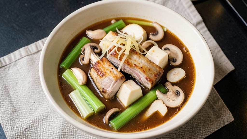 Asian Wedding Soup Recipe: Crispy Celery Crowns Over Silky Tofu Broth