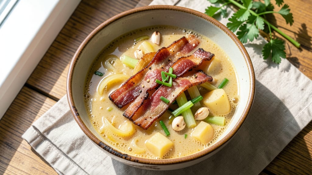 Baked Potato and Bacon Soup Recipe: Smoky Bacon Crunch Over Velvety Cream