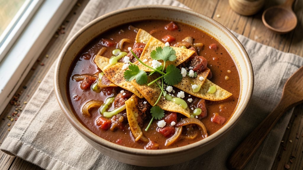 Baja Enchilada Soup Recipe: Crispy Tortilla Strips and Spicy Tomato Magic