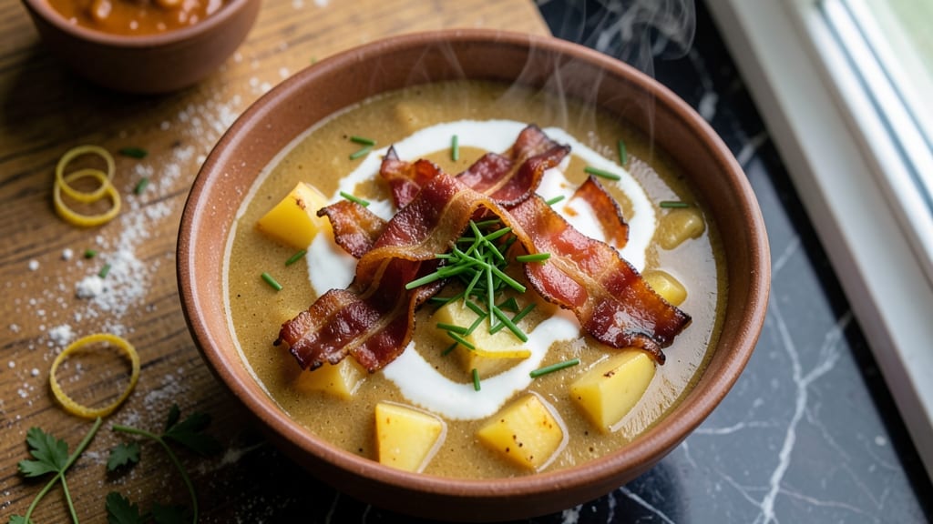 Allison's Baked Potato Soup Recipe: Buttery Mashed Potato Velout With Crispy Bacon Crowns