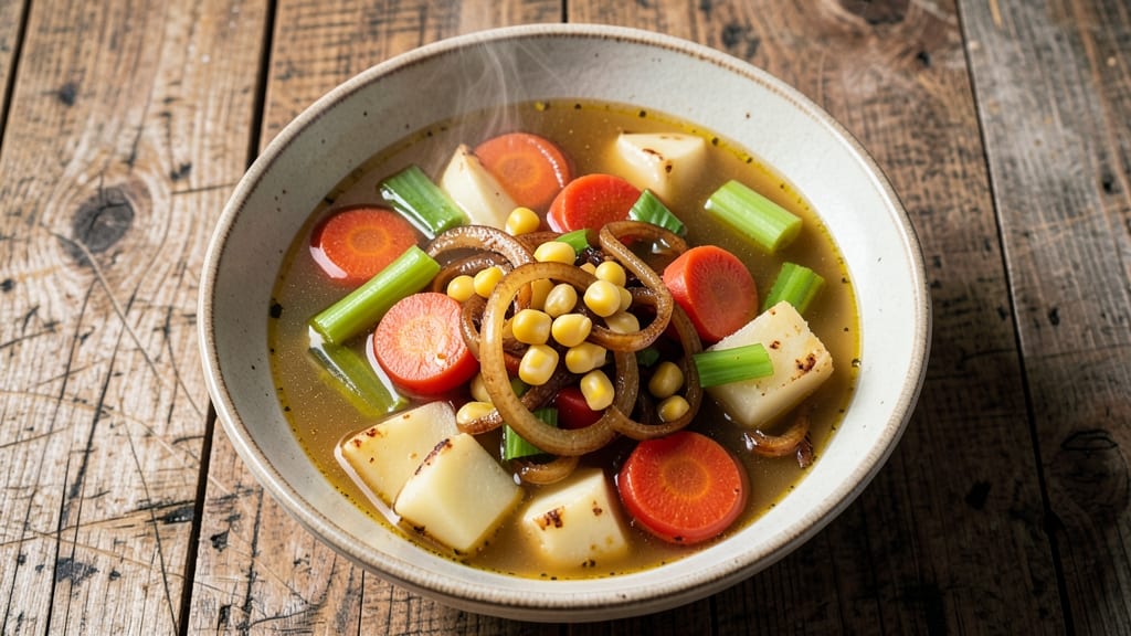 American Bounty Vegetable Soup Recipe: Celery Crown Crunch Meets Herbed Velouté